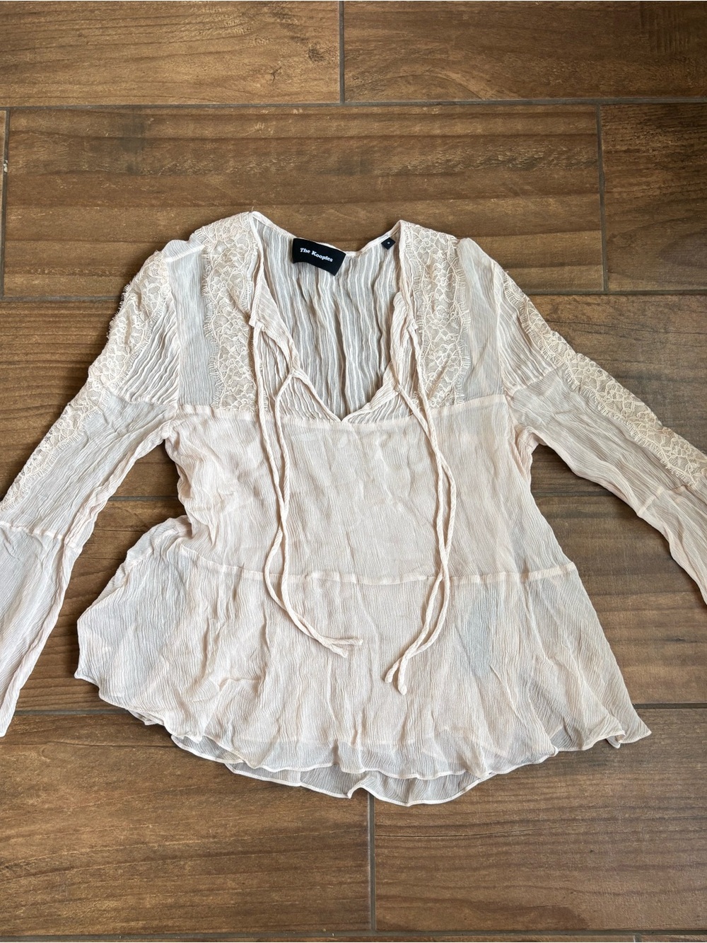 The Kooples 100% Silk Lace Boho Blouse Light Pink Size S